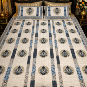 indigo heritage stripe cotton bedsheet | double bed | 240 tc