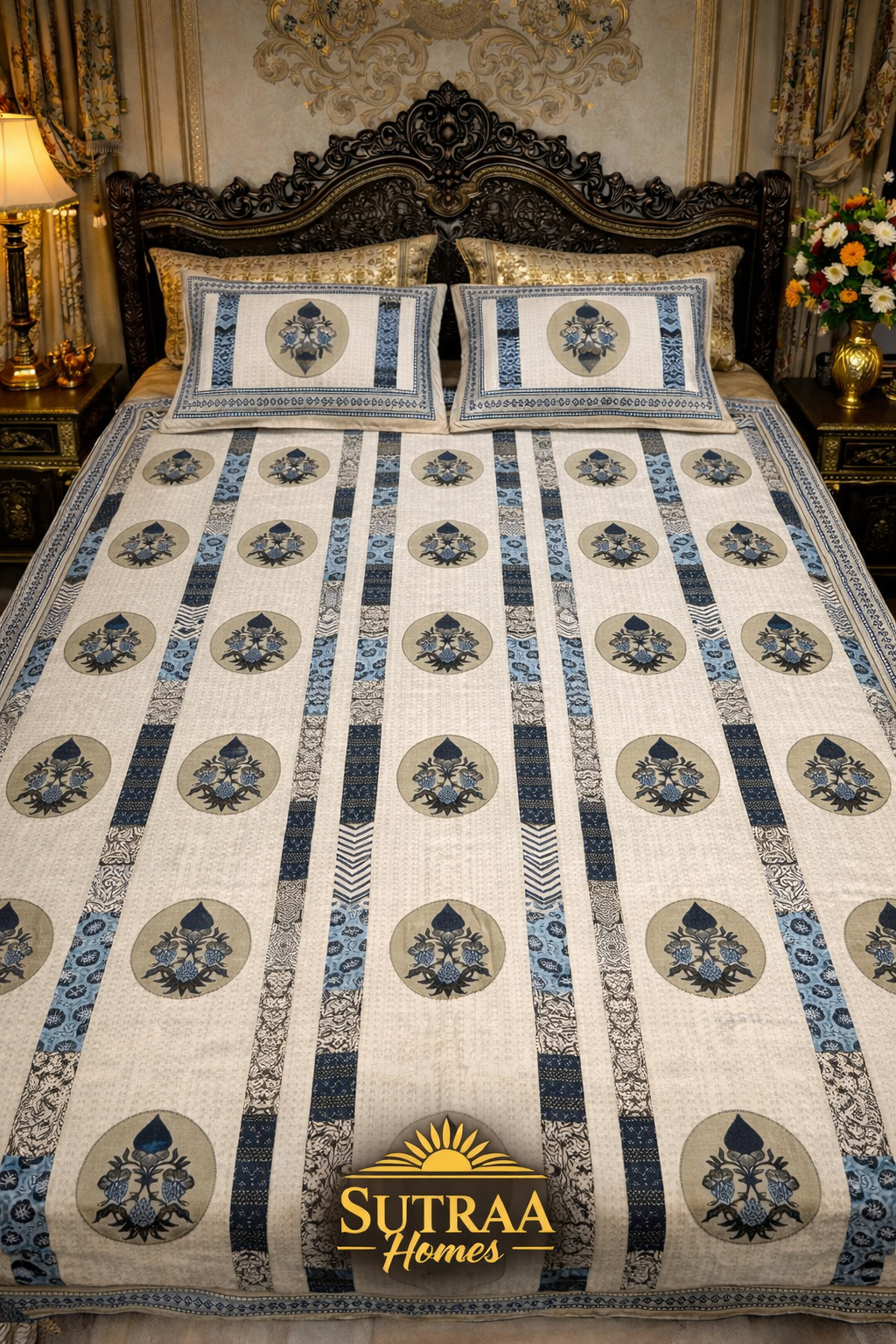 indigo heritage stripe cotton bedsheet | double bed | 240 tc indigo heritage stripe cotton bedsheet | double bed | 240 tc