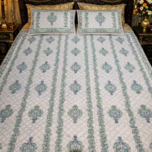 teal mughal vine cotton  double bedsheet set (145 tc) with 2 pillow covers
