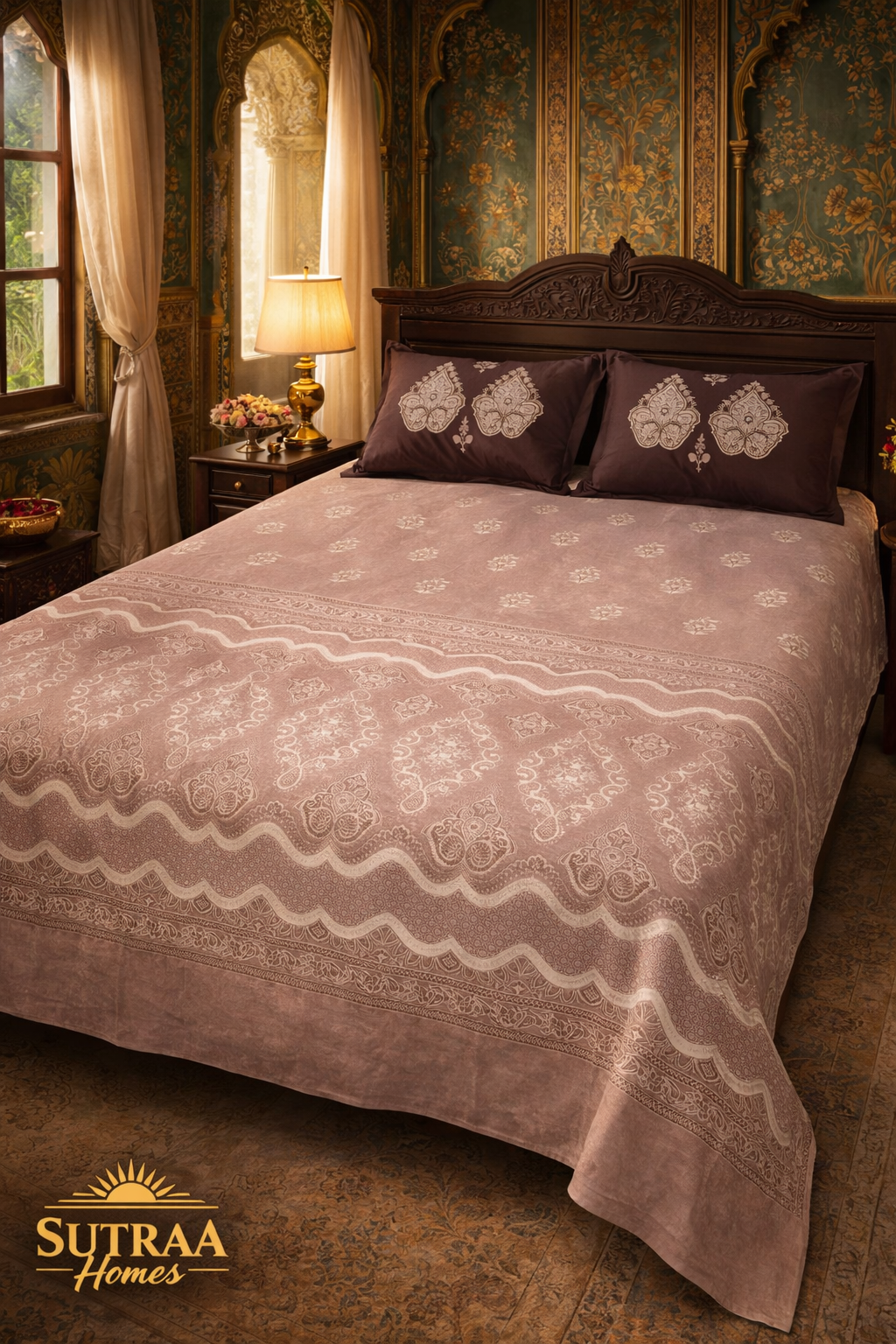 mughal mocha heritage | luxury double bedsheet | 100% cotton mughal mocha heritage | luxury double bedsheet | 100% cotton