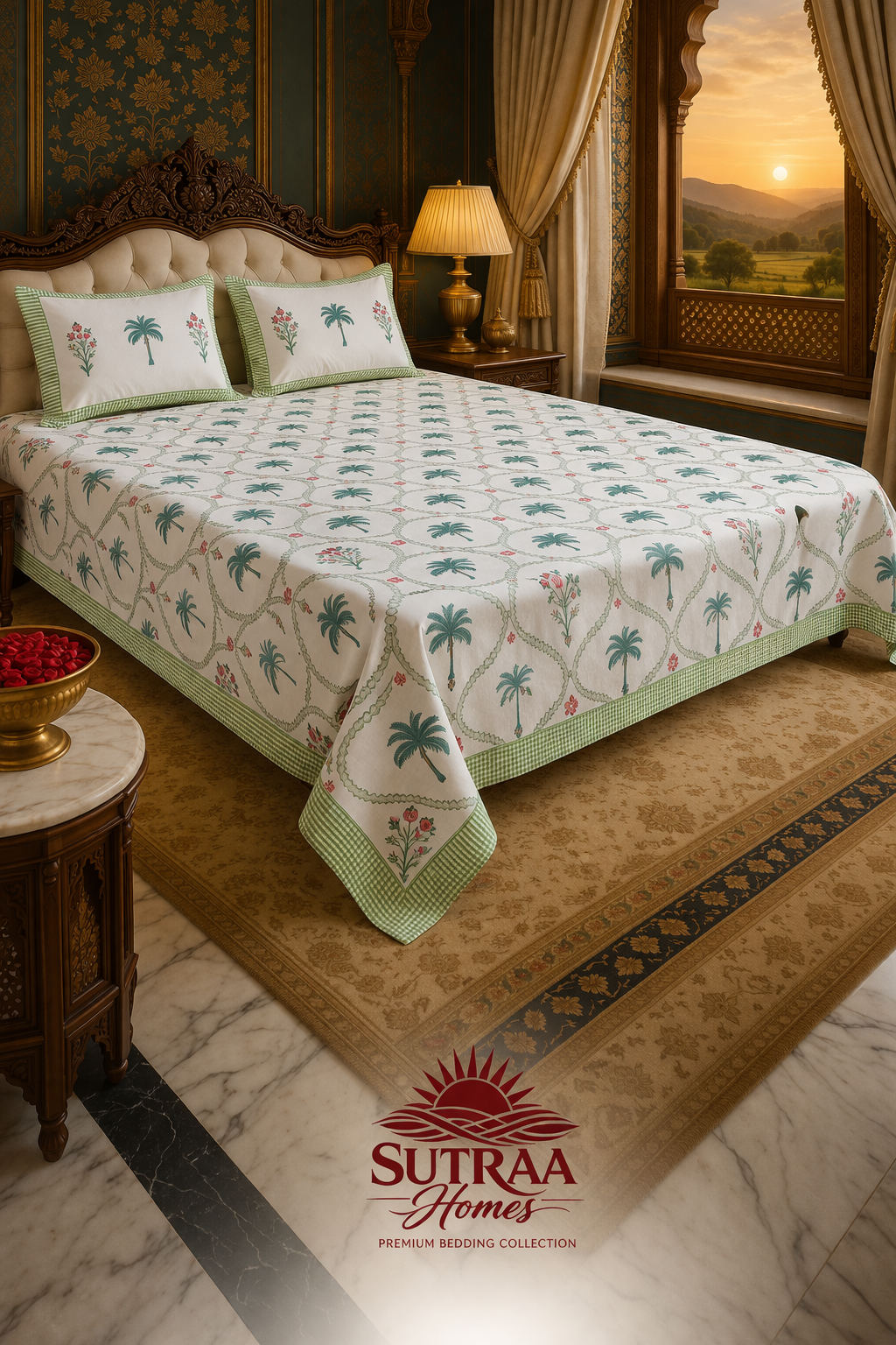 neel bagh palm heritage | double bedsheet | 100% premium cotton neel bagh palm heritage | double bedsheet | 100% premium cotton