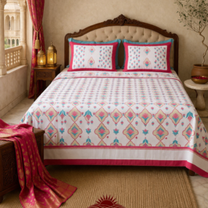 gulnaar teal buta heritage cotton | double bedsheets | 100% premium cotton