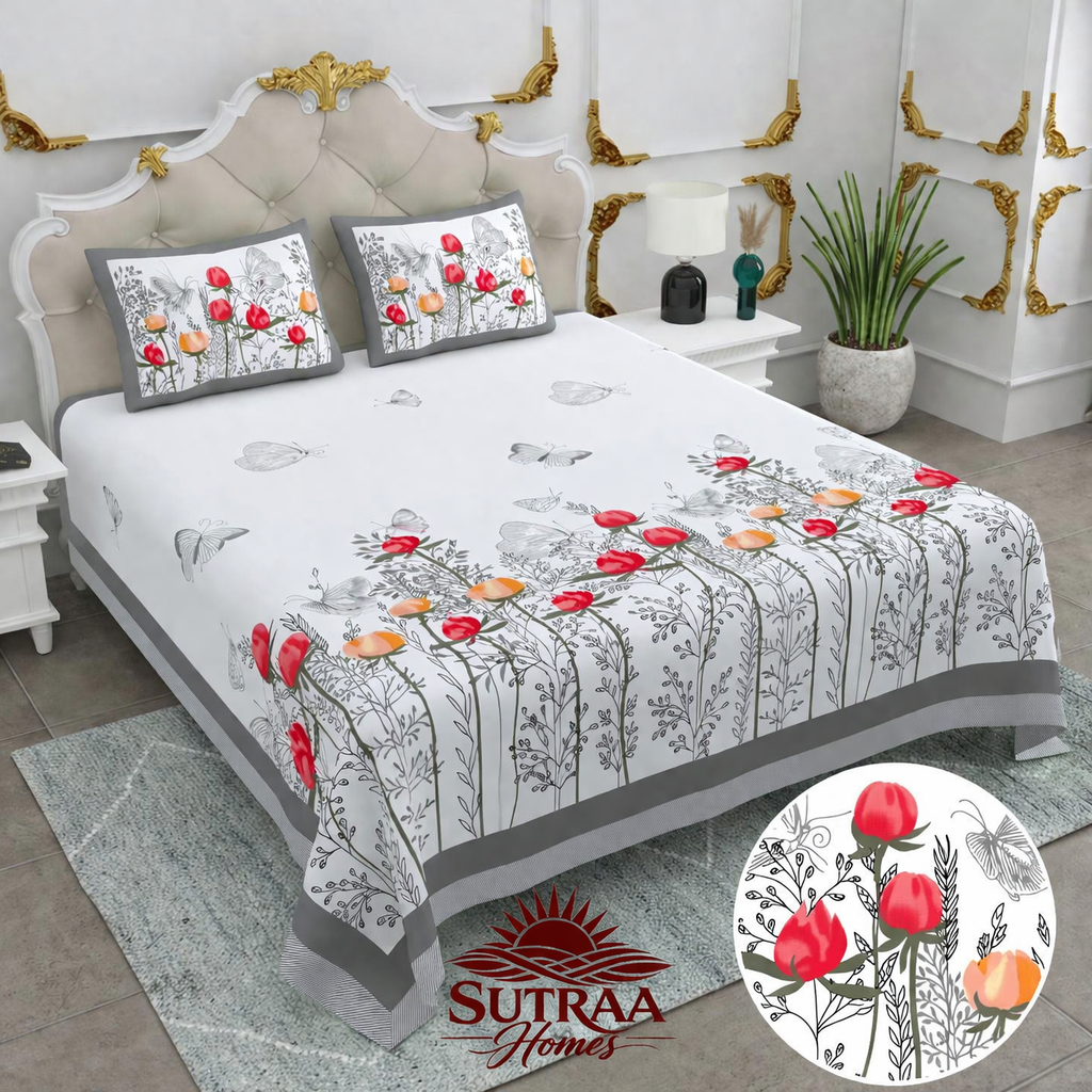 gulmora bloom cotton bedsheet | double bedsheet | 100% premium cotton